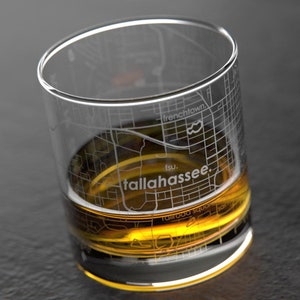 Tallahassee, FL City Map Rocks Glass | Engraved Whiskey Glass (11oz) | Etched Bourbon Glasses | Housewarming Gift | Gifts for Him