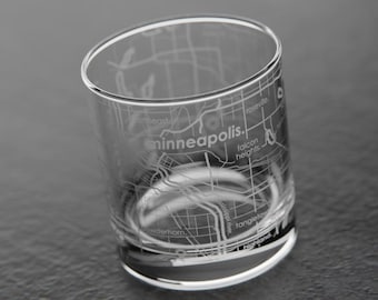 Minneapolis St Paul City Map Rocks Glass | Engraved Whiskey Glass (11oz) | Etched Bourbon Glasses | Housewarming Gift | Gifts for Him