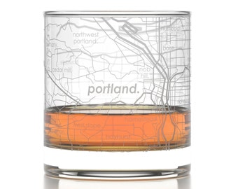 Portland OR City Map Rocks Glass | Engraved Whiskey Glass (11oz) | Etched Bourbon Glasses | New House Warming Gift | Gifts for Him