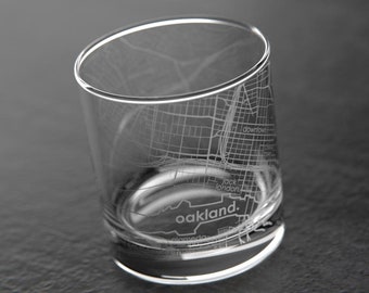 Oakland, CA City Map Rocks Glass | Engraved Whiskey Glass (11oz) | Etched Bourbon Glasses | New House Warming Gift | Gifts for Him