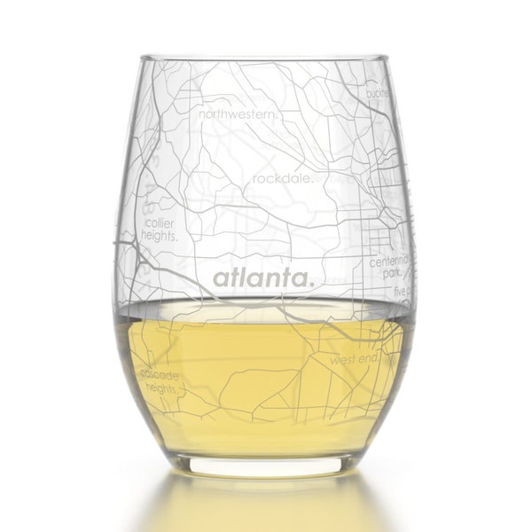 Atlanta Map Stemless Wine Glass | Engraved Wine Glass (15oz) | Etched Wine Glasses | Housewarming Gift | Moving Gift