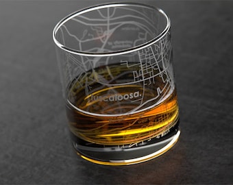 Tuscaloosa AL Map Rocks Glass