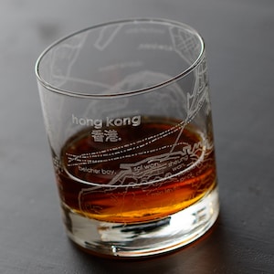 Hong Kong City Map Rocks Glass | Engraved Whiskey Glass (11oz) | Etched Bourbon Glasses | New House Warming Gift | Gifts for Him