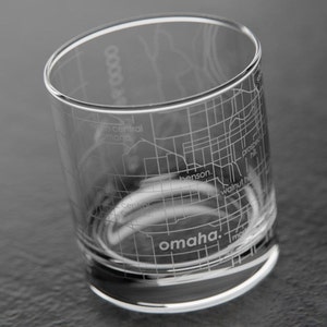 Omaha City Map Rocks Glass Engraved Whiskey Glass 11oz Etched Bourbon Glasses Housewarming Gift Gifts for Him Urban Map Glass image 3