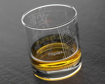 Naples, FL City Map Rocks Glass | Engraved Whiskey Glass (11oz) | Etched Bourbon Glasses | New House Warming Gift | Gifts for Him