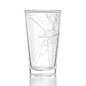 San Francisco Map Pint Glass | Engraved Beer Glass (16oz) | Etched Drinking Glasses | Gifts for Him | Birthday Gift | City Map Gift