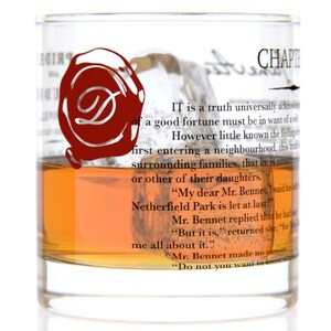 Pride and Prejudice Literature Rocks Glass Whiskey Glass 11oz Jane Austin Gifts Gifts for Her Book Club Gifts Librarian Gifts image 2