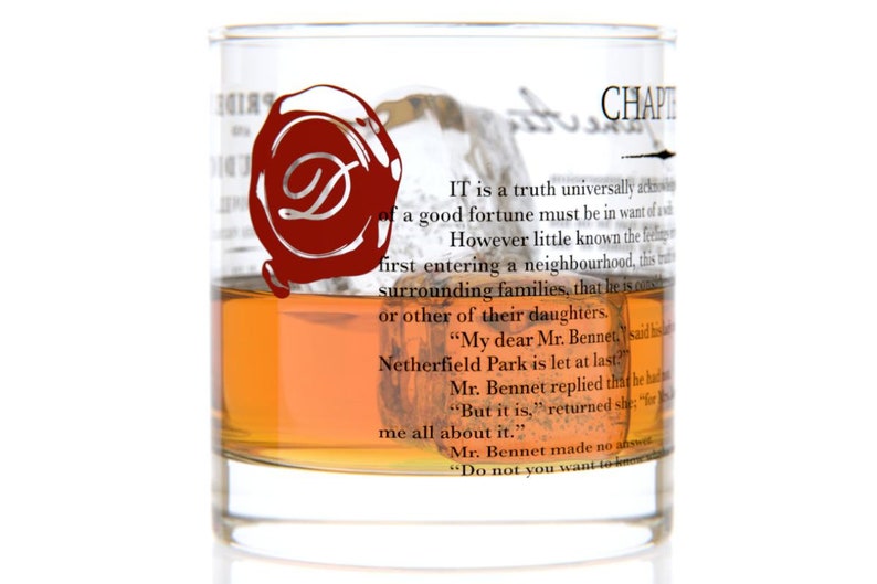 Pride and Prejudice Literature Rocks Glass Whiskey Glass 11oz Jane Austin Gifts Gifts for Her Book Club Gifts Librarian Gifts image 2