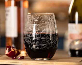 Crystal City Map Stemless Wine Tumbler | Any City / Town Personalized | John Jenkins Crystal Wine Glass (16oz) | Engraved Custom Wine Gift