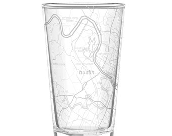 Austin Map Pint Glass | Engraved Beer Glass (16oz) | Etched Drinking Glasses | Gifts for Him | Birthday Gift | City Map Gift