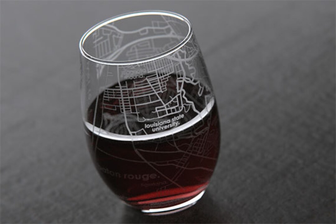 Baton Rouge LA Map Stemless Wine Glass Engraved Wine Glass 15oz Etched