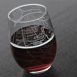 Baton Rouge LA Map Stemless Wine Glass | Engraved Wine Glass (15oz) | Etched Wine Glass | Housewarming Gift | Moving Gift