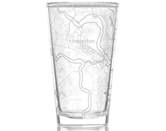 Charleston SC Map Pint Glass | Engraved Beer Glass (16oz) | Etched Drinking Glasses | Gifts for Him | Birthday Gift | City Map Gift