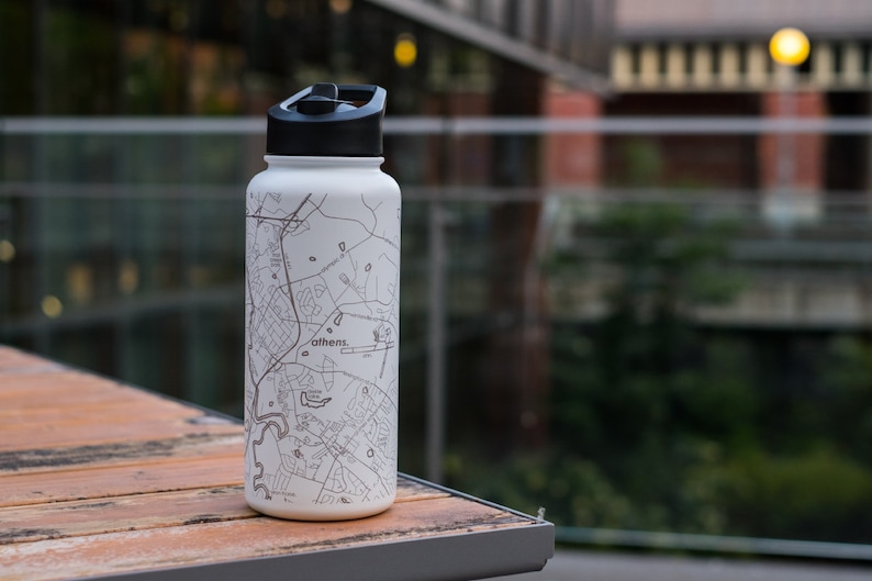 Custom City Map 32 oz Insulated Water Bottle Any City / Town Personalized Custom Engraved Water Bottle w Lid Travel Gifts image 4