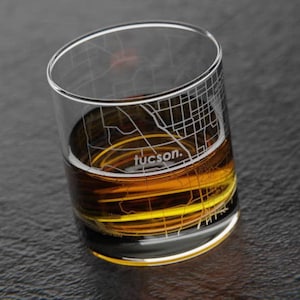 Tucson City Map Rocks Glass | Engraved Whiskey Glass (11oz) | Etched Bourbon Glasses | Housewarming Gift | Gifts for Him  | Urban Map Glass