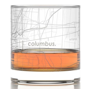 Vaso de whisky con mapa de la ciudad de Columbus, Ohio, grabado (11 oz), vasos de bourbon grabados, regalo de inauguración de casa, regalos para él