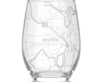 Seattle Map Stemless Wine Glass | Engraved Wine Glass (15oz) | Etched Wine Glasses | Gift For Mom | Realtor Closing Gift