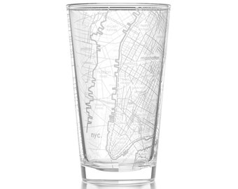 New York City Map Pint Glass | Engraved Beer Glass (16oz) | Etched Drinking Glasses | Gifts for Him | Birthday Gift | NYC City Map Gift