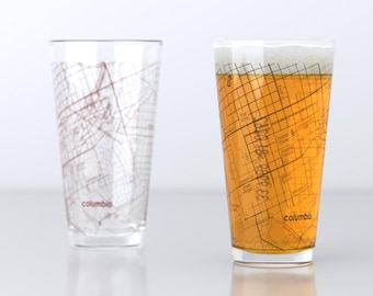 Columbia SC Map Pint Glass Pair - Red & Black