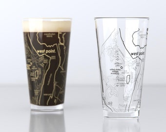 West Point NY Map Pint Glass Pair - Gold & Black