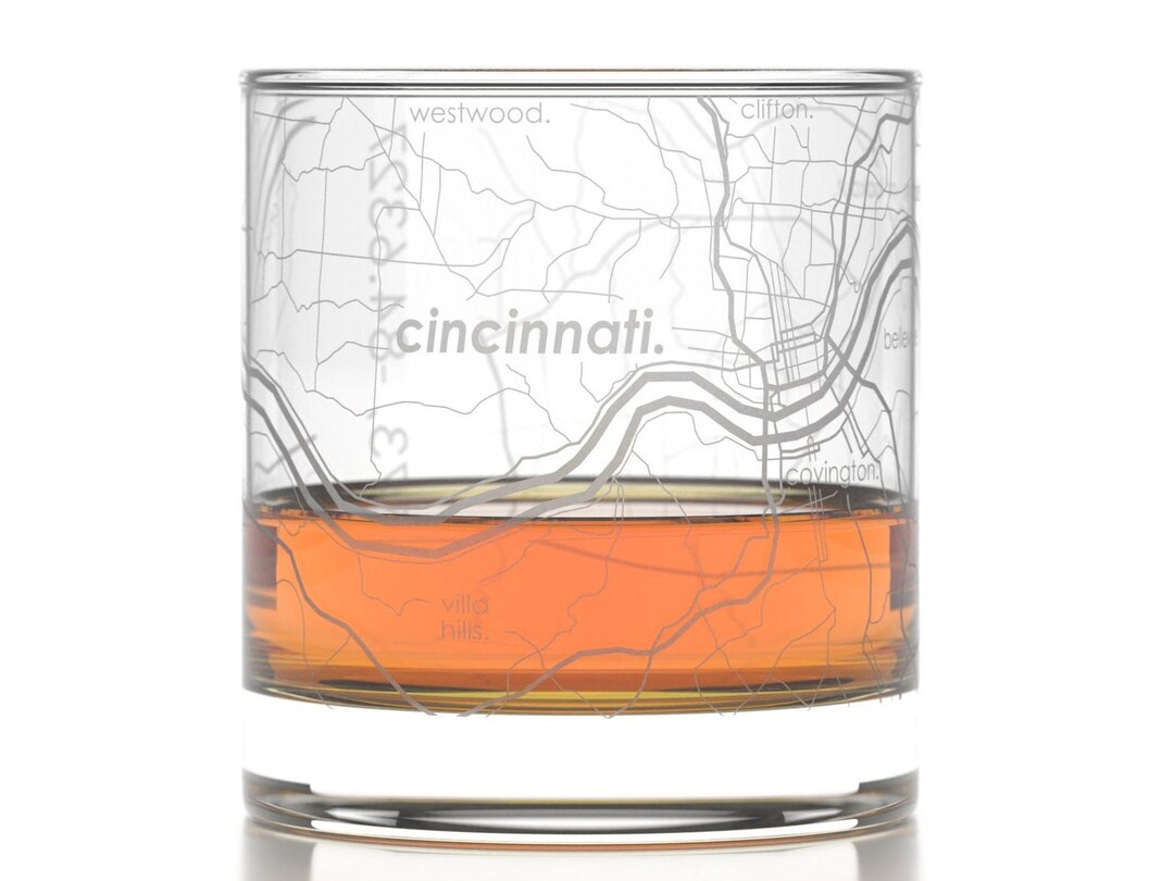Cincinnati Ohio City Map Rocks Glass Engraved Whiskey Glass 11oz Etched