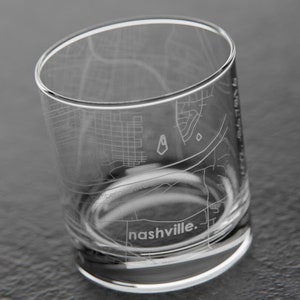 Nashville City Map Rocks Glass Engraved Whiskey Glass 11oz Etched Bourbon Glasses New House Warming Gift Gifts for Him image 1