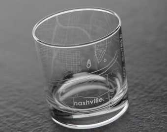 Nashville City Map Rocks Glass | Engraved Whiskey Glass (11oz) | Etched Bourbon Glasses | New House Warming Gift | Gifts for Him