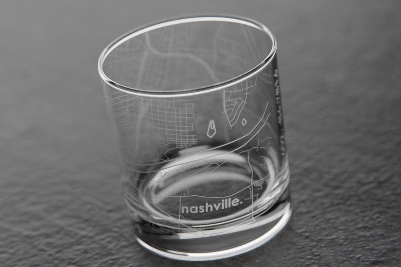 Nashville City Map Rocks Glass Engraved Whiskey Glass 11oz Etched Bourbon Glasses New House Warming Gift Gifts for Him image 1