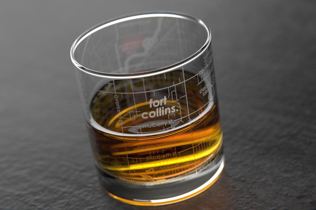 Whisky Glasses Map of Fort Collins Etsy