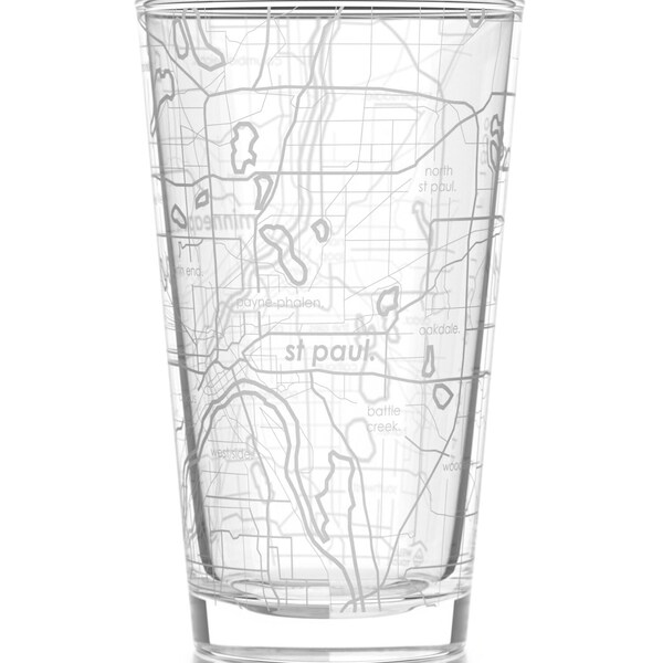 Minneapolis - St Paul Map Pint Glass | Engraved Beer Glass (16oz) | Etched Drinking Glasses | Birthday Gift | Map of Minneapolis