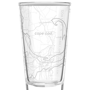 Cape Cod Map Pint Glass | Engraved Beer Glass (16oz) | Etched Drinking Glasses | Gifts for Him | Birthday Gift | Map of Cape Cod