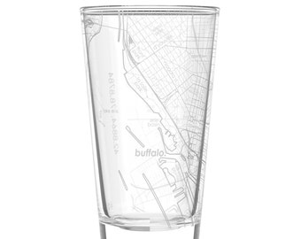 Buffalo Map Pint Glass | Engraved Beer Glass (16oz) | Etched Drinking Glasses | Gifts for Him | Birthday Gift | Map of Buffalo