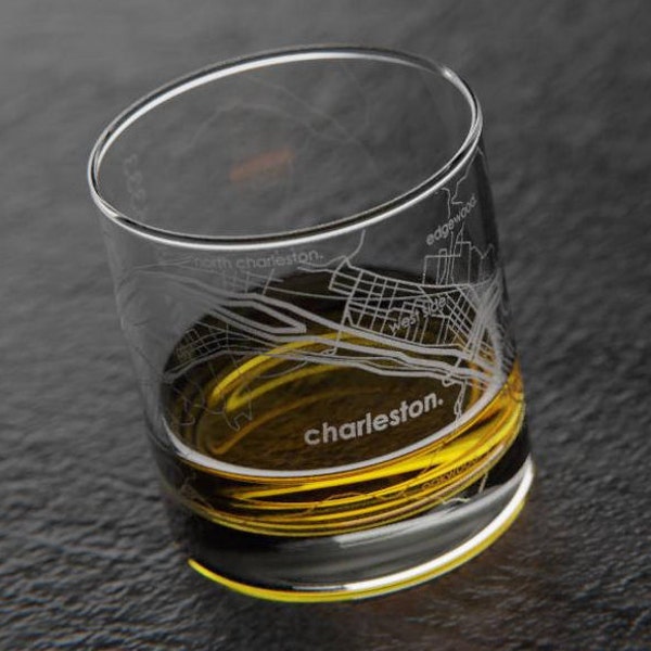 Charleston WV City Map Rocks Glass | Engraved Whiskey Glass (11oz) | Etched Bourbon Glasses | New House Warming Gift | Gifts for Him