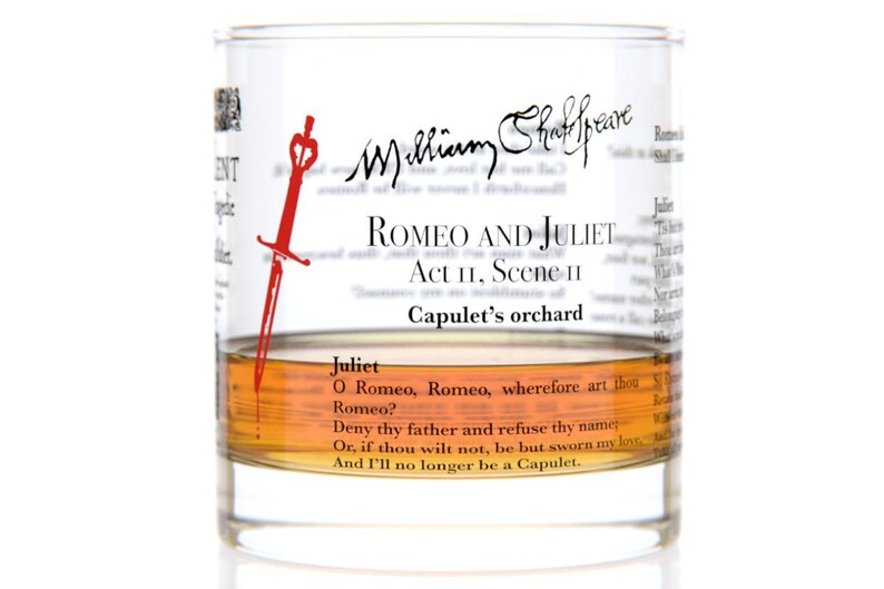 Romeo and Juliet Literature Rocks Glass Bourbon Whiskey Glass 11oz Shakespeare Gifts Gifts For Her Booklover Gift Teacher Gift image 2