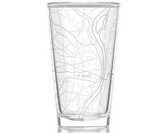 St. Louis Map Pint Glass | Engraved Beer Glass (16oz) | Etched Drinking Glasses | Gifts for Him | Birthday Gift | Map of Saint Louis
