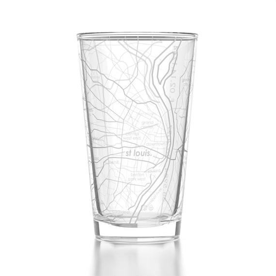 St. Louis Map Pint Glass Engraved Beer Glass 16oz Etched Drinking Glasses  Gifts for Him Birthday Gift Map of Saint Louis 