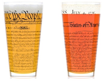 Constitution + Declaration of Independence Pint Glass Pair | Beer Glasses (16oz) | Veteran Gift | History Buff Gift | Patriotic Gifts