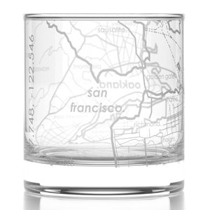 San Francisco City Map Rocks Glass Engraved Whiskey Glass 11oz Etched Bourbon Glasses New House Warming Gift Gifts for Him image 2