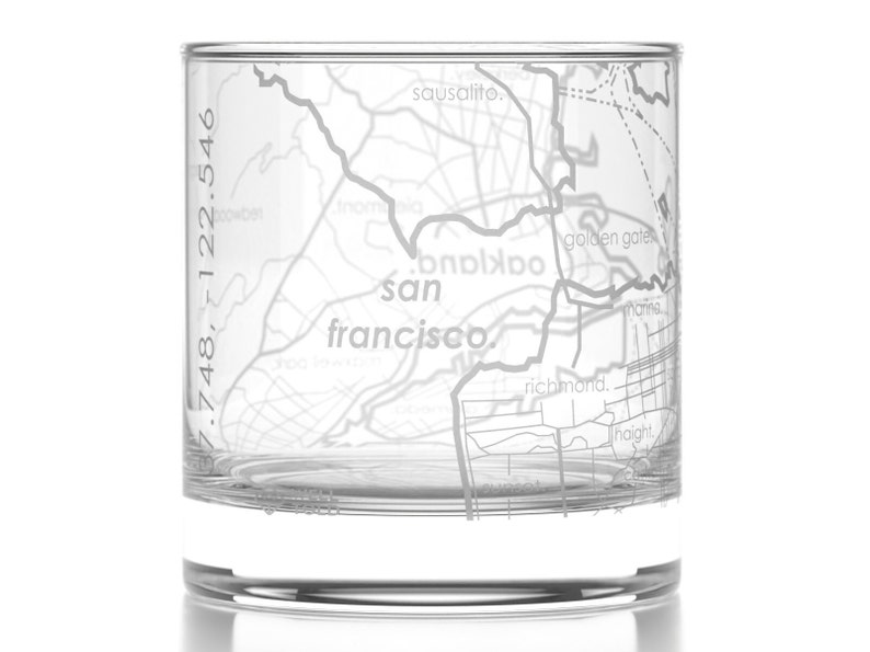 San Francisco City Map Rocks Glass Engraved Whiskey Glass 11oz Etched Bourbon Glasses New House Warming Gift Gifts for Him image 2