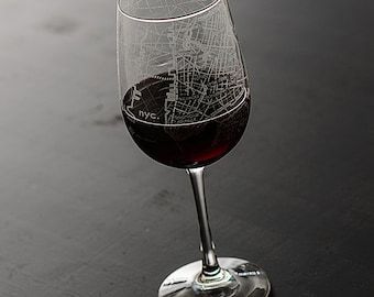 New York City Map Stemmed Wine Glass | Engraved Wine Glasses (16oz) | Etched Wine Stem Glass | Bridesmaid Gift | Gift For Her