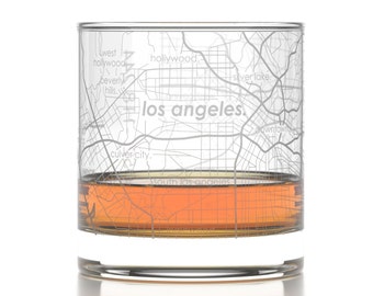 Los Angeles City Map Rocks Glass | Engraved Whiskey Glass (11oz) | Etched Bourbon Glasses | New House Warming Gift | Gifts for Him