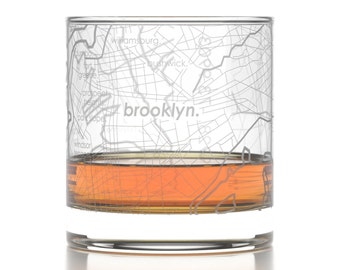 Brooklyn City Map Rocks Glass | Engraved Whiskey Glass (11oz) | Etched Scotch Glasses | New Apartment Gift | Gifts for Him | Urban Map Glass