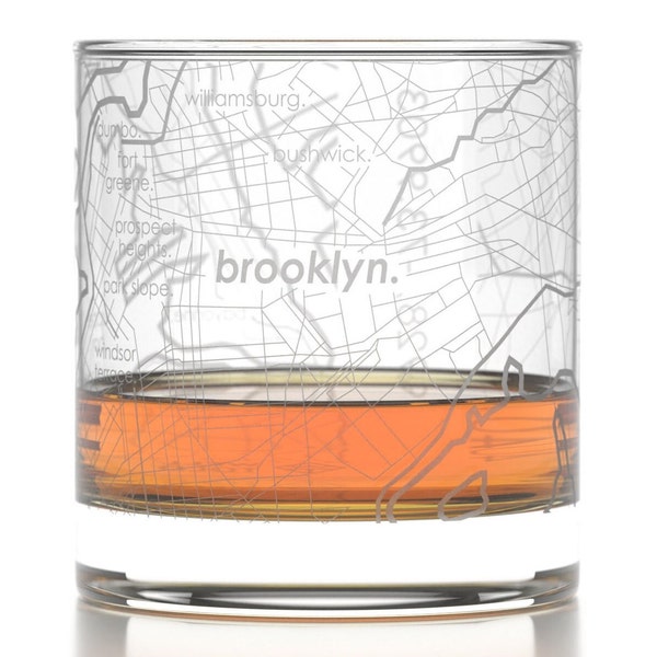 Brooklyn City Map Rocks Glass | Engraved Whiskey Glass (11oz) | Etched Scotch Glasses | New Apartment Gift | Gifts for Him | Urban Map Glass