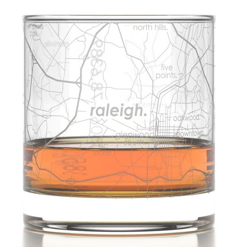 Raleigh City Map Rocks Glass Engraved Whiskey Glass 11oz Etsy