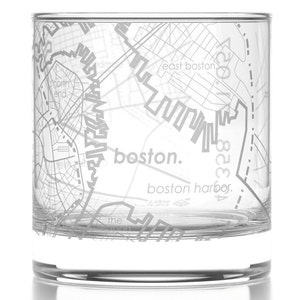 Boston City Map Rocks Glass Engraved Whiskey Glass 11oz Etched Bourbon Glasses New Apartment Gift Gifts for Him Urban Map Glass image 2