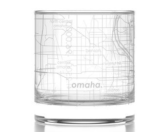Omaha City Map Rocks Glass | Engraved Whiskey Glass (11oz) | Etched Bourbon Glasses | Housewarming Gift | Gifts for Him  | Urban Map Glass