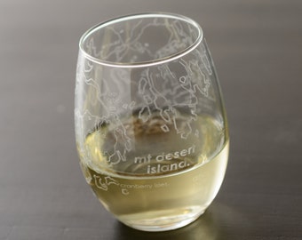 Mount Desert Island Map Stemless Wine Glass