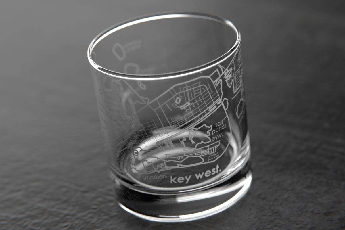 Key West, FL City Map Rocks Glass | Engraved Whiskey Glass (11oz) | Etched Bourbon Glasses | New House Warming Gift | Gifts for Him