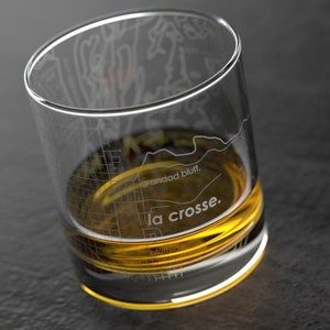 La Crosse, WI City Map Rocks Glass | Engraved Whiskey Glass (11oz) | Etched Bourbon Glasses | New House Warming Gift | Gifts for Him