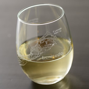Bermuda Island Map Stemless Wine Glass